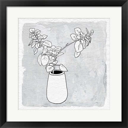 Framed Leafy Branch with Vase Print