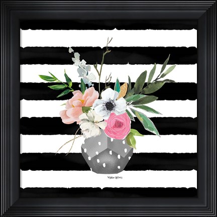 Framed Floral Stripes Print