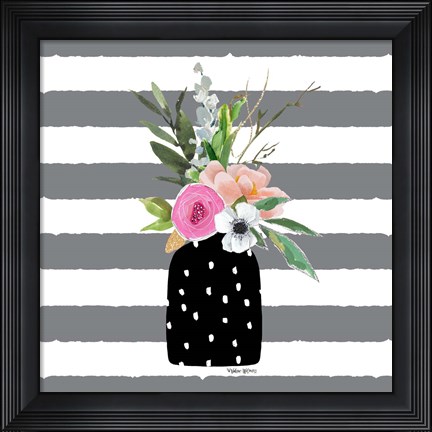 Framed Floral Stripes II Print