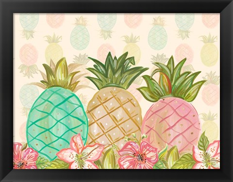 Framed Pineapple Trio with Flowers Print