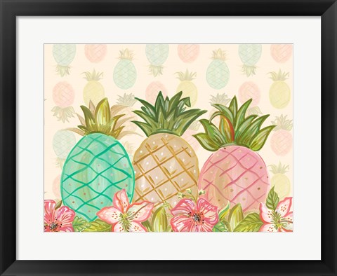 Framed Pineapple Trio with Flowers Print