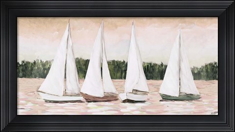 Framed White Sails At Sunset Print