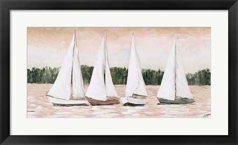 Framed White Sails At Sunset Print