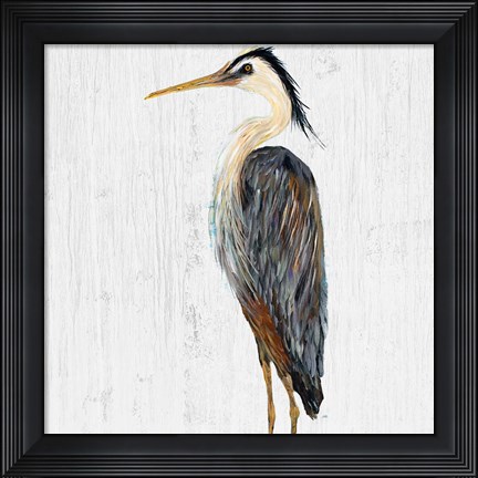 Framed Heron On Whitewash I Print
