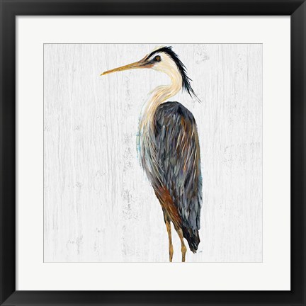 Framed Heron On Whitewash I Print