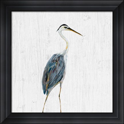 Framed Heron on Whitewash II Print