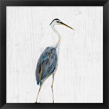 Framed Heron on Whitewash II Print