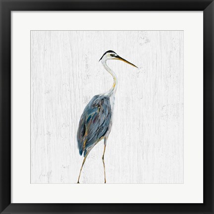 Framed Heron on Whitewash II Print