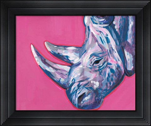 Framed Rhino On Vibrant Pink Print