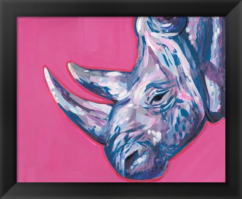 Framed Rhino On Vibrant Pink Print