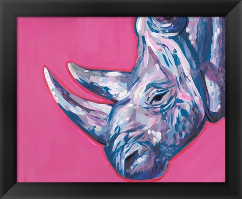 Framed Rhino On Vibrant Pink Print