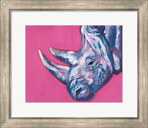 Framed Rhino On Vibrant Pink Print
