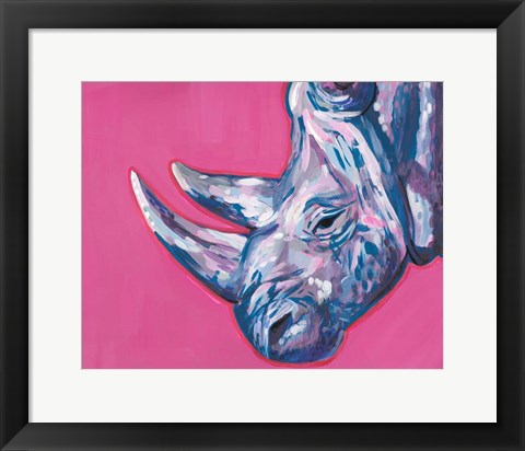 Framed Rhino On Vibrant Pink Print