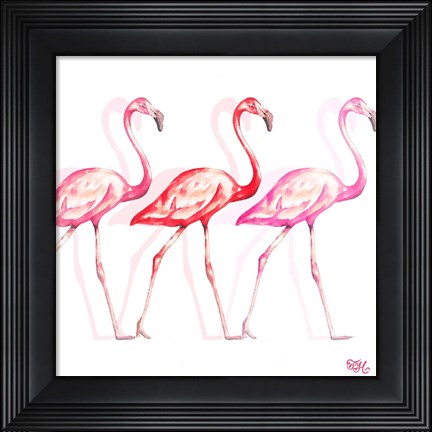 Framed Flamingo Trio I Print