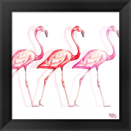 Framed Flamingo Trio I Print