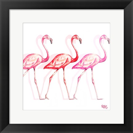 Framed Flamingo Trio I Print