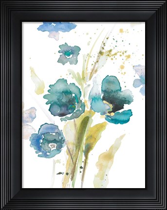 Framed Watercolor Modern Blue Poppies Print