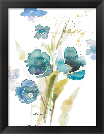 Framed Watercolor Modern Blue Poppies Print