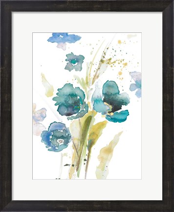 Framed Watercolor Modern Blue Poppies Print