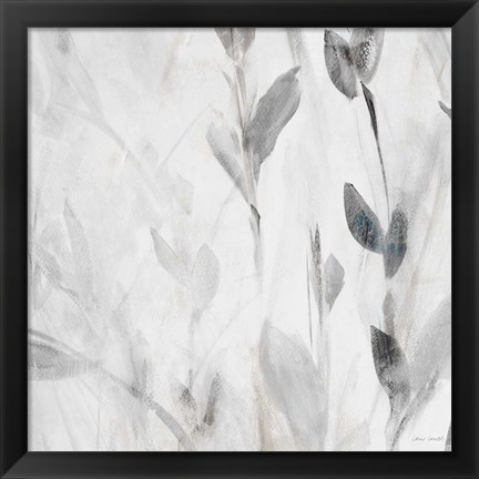 Framed Gray Misty Leaves Square II Print