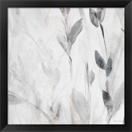 Framed Gray Misty Leaves Square II Print