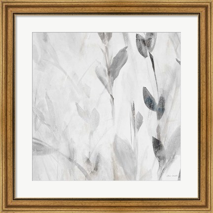 Framed Gray Misty Leaves Square II Print