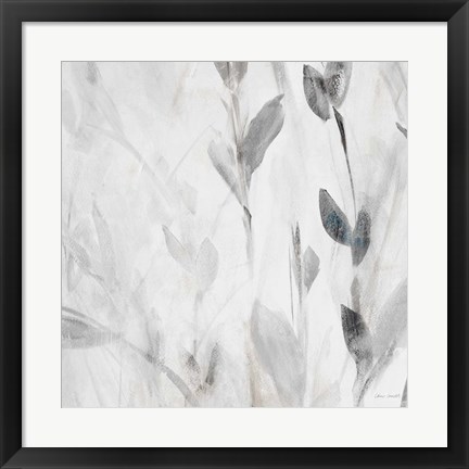 Framed Gray Misty Leaves Square II Print