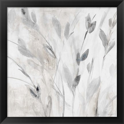 Framed Gray Misty Leaves Square I Print