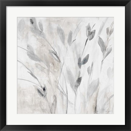 Framed Gray Misty Leaves Square I Print