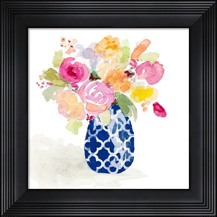 Framed Navy Spring Vase I Print
