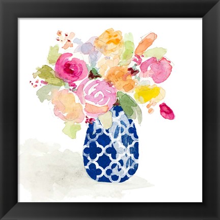 Framed Navy Spring Vase I Print