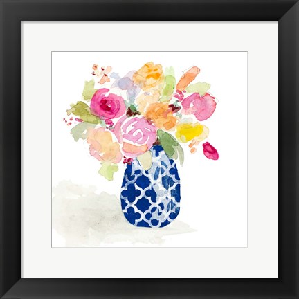 Framed Navy Spring Vase I Print