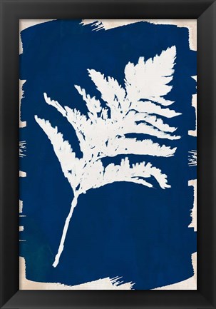 Framed White Leaf on Navy I Print