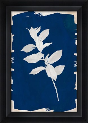 Framed White Leaf on Navy II Print