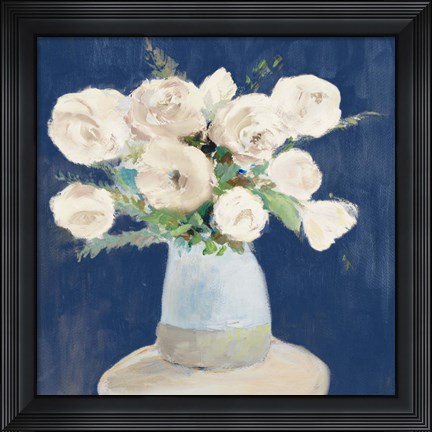 Framed Peonies on Navy Print