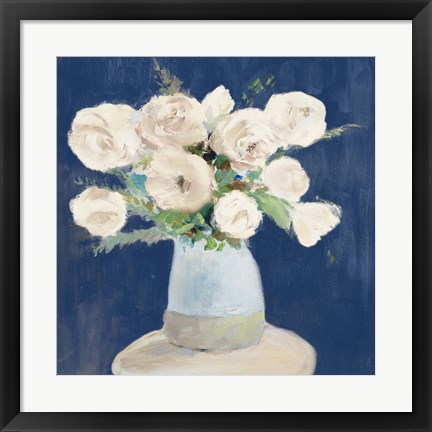 Framed Peonies on Navy Print