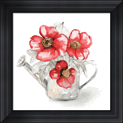 Framed Red Florals In Watering Can I Print