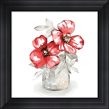 Framed Red Florals In Watering Can II Print