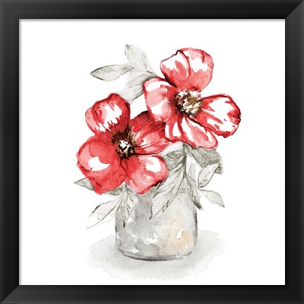 Framed Red Florals In Watering Can II Print