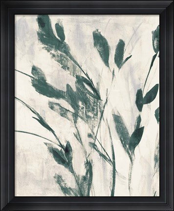 Framed Green Misty Leaves II Print