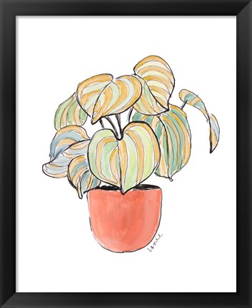 Framed Striped Pathos in Terra Cotta Pot Print