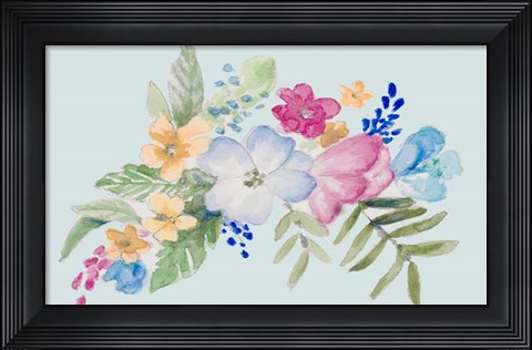 Framed Spring Bouquet on Blue I Print
