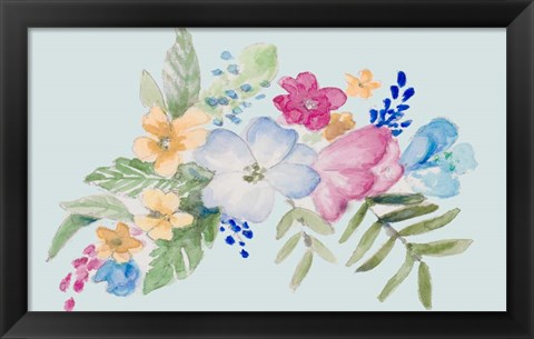 Framed Spring Bouquet on Blue I Print