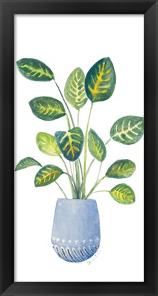 Framed Croton In Blue Pot Print