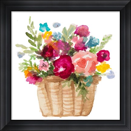 Framed Floral Basket And Balloons Print