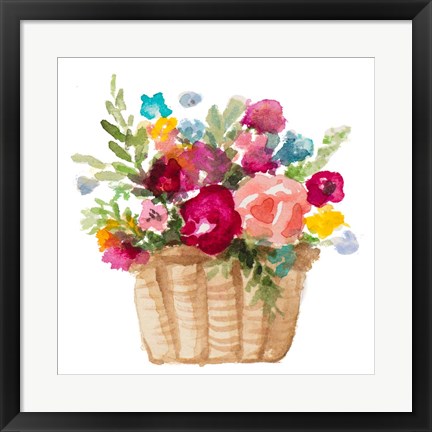 Framed Floral Basket And Balloons Print