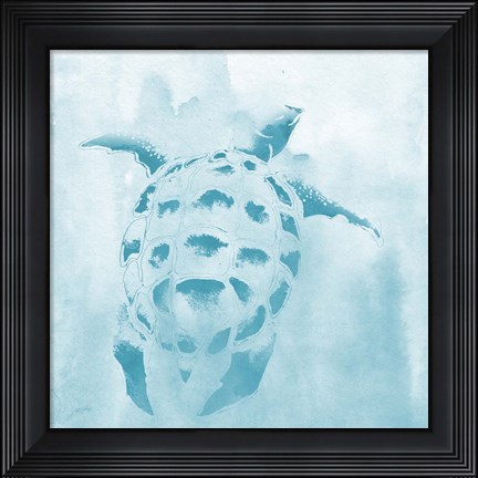 Framed Washed Teal Aquatic Turtle Print