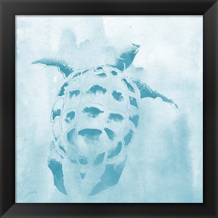 Framed Washed Teal Aquatic Turtle Print