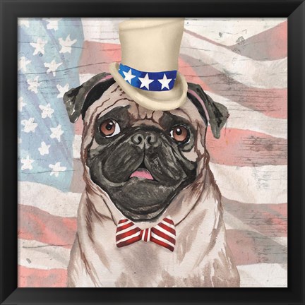 Framed Patriotic Pug Print