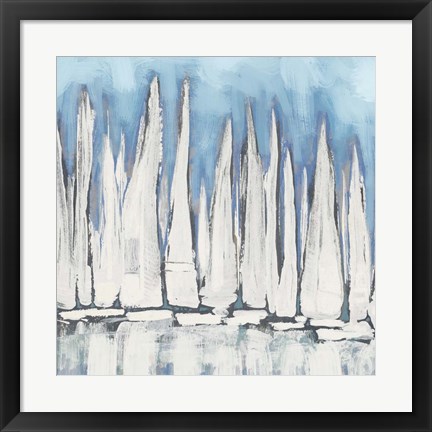 Framed White Sailboat Crowd I Print